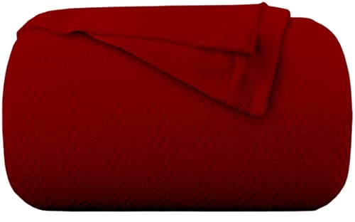 Kotton Culture Knitted Geometric Herringbone Pattern Handwoven Blanket 100% Long Staple Cotton - Soft & Cozy All-Season Throw for Bed Couch Chair Outdoors (Queen, Magenta)