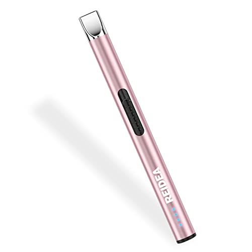 REIDEA Electric Lighter USB Rechargeable Safety Lock with LED Battery Indicator Flameless Windproof Arc Plasma Lighter for Candle, Fireworks (4S Pro, Rose Gold)