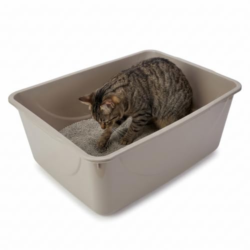 Image of Petmate Open Cat Litter Box, XL Nonstick Pan, Mouse Grey | Durable Standard Litter Box Great for Small and Large Cats, Comfort Grip Rim for Easy Cleaning, Made in USA