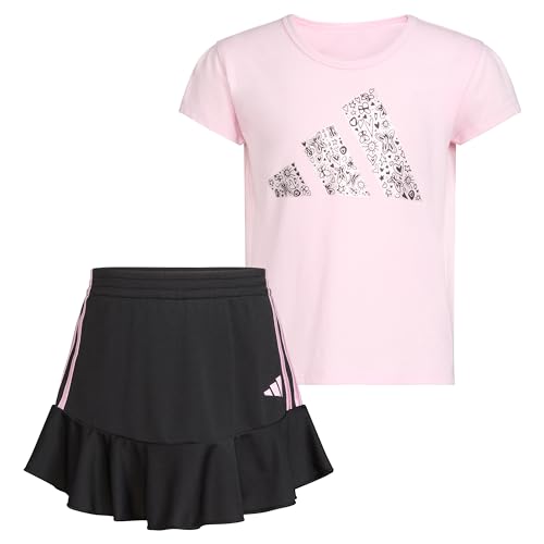 Image of adidas girls 2-Piece Short Sleeve Box Tee & Pleated Skort Set