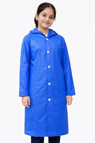 Image of Nephar Kids Boys & Girls Waterproof Hooded Raincoat | Long Length PVC Rain Wear Jacket | Lightweight Full Sleeve Button Closure Monsoon Coat