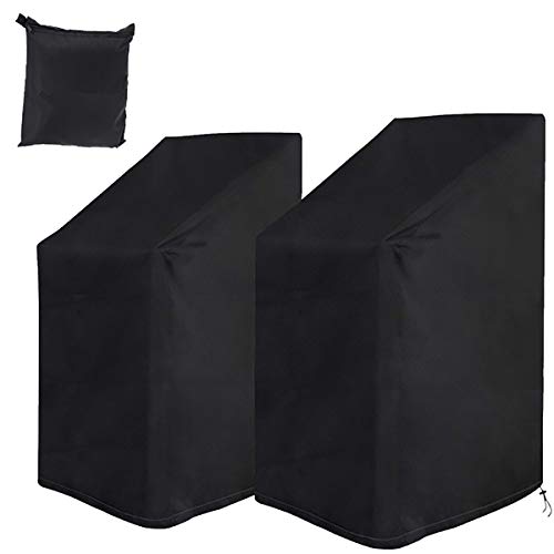 Housse de Chaise de Jardin 2 pcs, Housse de Protection pour Chaises de Jardin Empilables avec Corde et Boucle, Étanche, Résistance au Vent, Anti-UV- Noir (75 * 75 * 120cm)