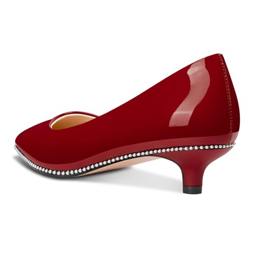 Image of Aachcol Womens Low Heel Pointed Toe Pumps Silver Beaded Kitten Heels Slip-on Comfortable Office Dress Shoes 1.4 Inches Heels