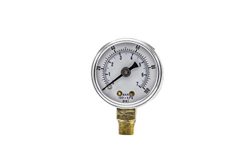 Pic Gauge 101D-204E 2" Dial, 0/100 Psi Range, 1/4" Male Npt Connection Size, Bottom Mount Dry Pressure Gauge With A Black Steel Case, Brass Internals, Chrome Bezel, And Plastic Lens #TOP17