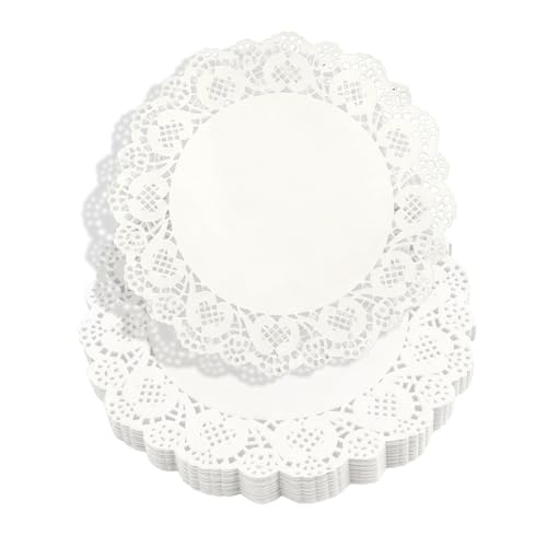 HUXILI 150Pcs Doilies Lace Paper 8.5Inch Disposable Round Paper Doilies White Elegant for Buffet Cake Fried Food Teacups Side Plates DIY Crafts in Party Wedding Anniversary and Daily Life