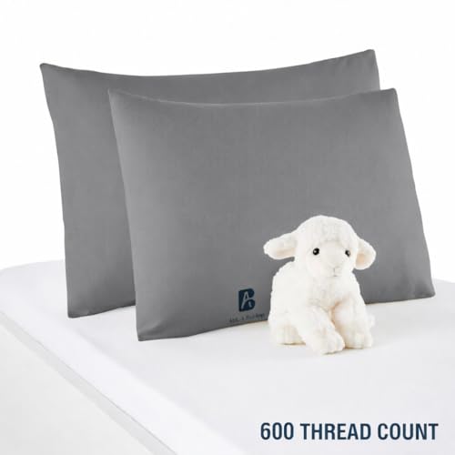 Image of Atiksh Beddings Pack of 2 13x18 Inch Egyptian Toddler Pillow Cases - 100% Soft Cotton, 600 Thread Count with Zip Closure for Small Travel & Nursery Pillowcase Cover, Dark Grey