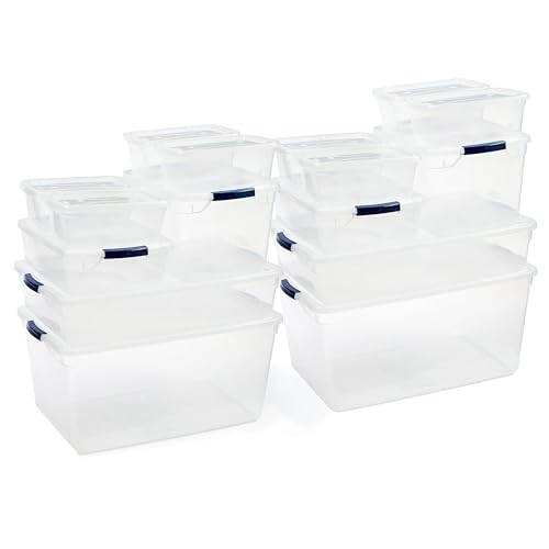 Rubbermaid Cleverstore Dorm Variety Pack Clear Storage Bins with Latching Lids, 12-Pack, Stackable, BPA-Free, Made in USA