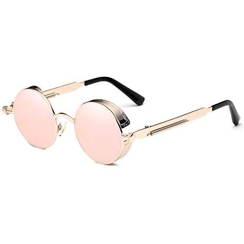Joopin Retro Polarised Steampunk Sunglasses Round Mirrored lens Metal Circle Vintage Sunglasses for Men and Women(Retro Pink) steampunk buy now online
