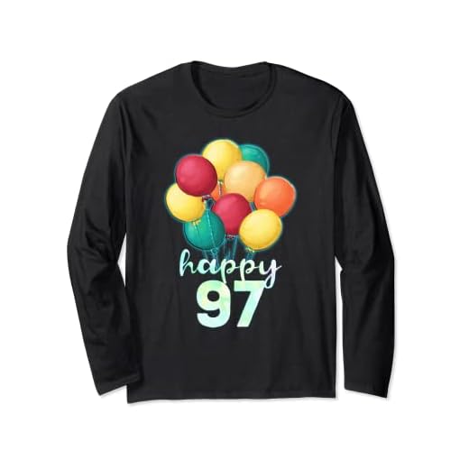 Fun Happy 97 Year Old Coloridos Globos Camisa de 97 cumpleaños Manga Larga