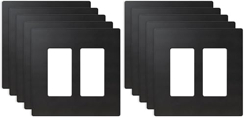 Image of ELEGRP 2 Gang Screwless Decorative Wall Plates, Mid-Size Unbreakable Thermoplastic Faceplate Cover for Decorator Receptacle Outlet Switch, UL Listed (10 Pack, Matte Black)