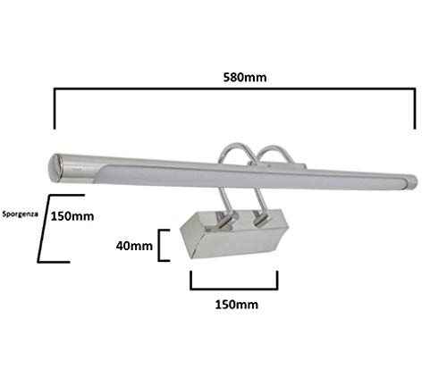 B49-12W- Applique Led da Parete con Braccetto 12W Argento in Metallo 230V IP44 per Bagno e/o Camerini 4200K Luce Naturale