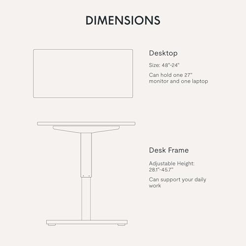 FLEXISPOT EN1 One-Piece Standing Desk, 48x24 Electric Sit Stand Desk for Home Office and Computer Workstation (White Frame + Rustic Top, 2 Packages)