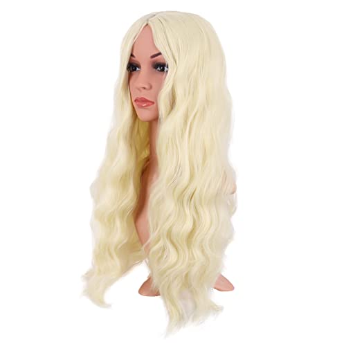 Image of MapofBeauty 28 Inch /70 cm Long Wavy Middle Part with No Bangs Synthetic Fiber Curly Fashion Women Party Cosplay Wig (Light Blonde)