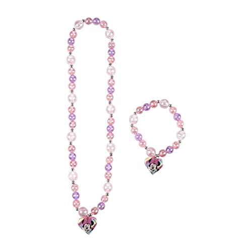 Pacote de bijuteria de Minnie Mouse - cor rosa - ideal para decorar outfits - duas peças - colar e pulseira com pérolas coloridas - produto original desenhado em Espanha