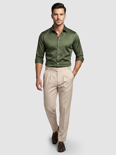 Image of BEYOUNG Regular Fit Formal Satin Shirt for Men | Full Sleeves | Men's Stylish Satin Silk Shirt | Formal Shirt | Buttondown Collar | Satin Solid Shirt for Men