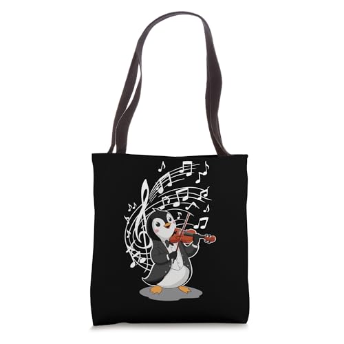 Bolso tipo tote con diseño de pingüino tocando el violín y notas musicales miniatura 1
