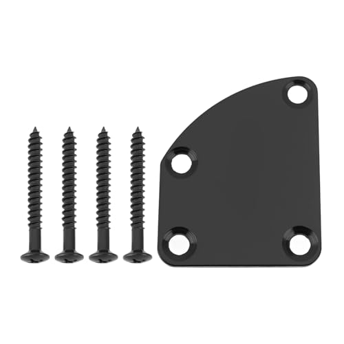 Be In Your Mind 1pc 4 Hole Curved Guitar Neck Plate with Screws Compatible with Telecaster Neck Compatible with Stratocaster Neck Bass Neck Black