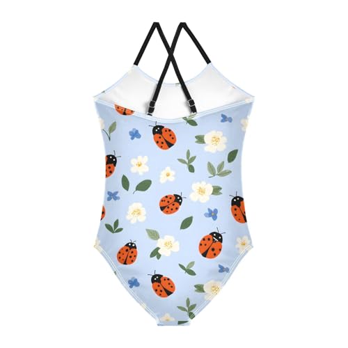 Ladybugs Flower Girls One Piece Swimsuits Summer Quick Dry Beach Bathing Suit2