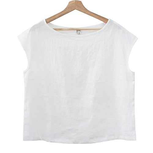 Amazhiyu Womens 100% Linen Casual Cap Sleeve Tops Basic Summer Loose Fit Blouse2