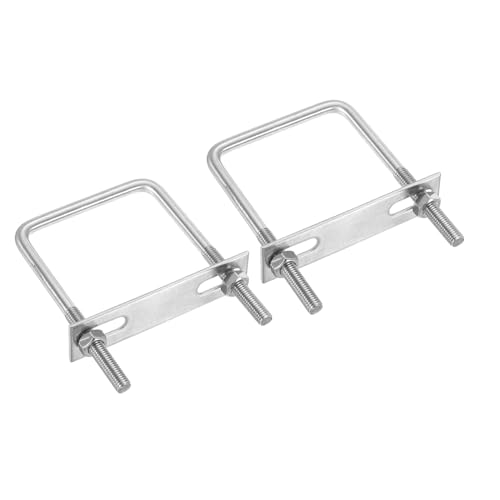 Image of PATIKIL M8x70x100mm Square U-Bolts Kit, 2Set 304 Stainless Steel Square U Shaped Bolts Replacement Parts with Frame Plates and Nuts for Ski Board Sailboat Trailer