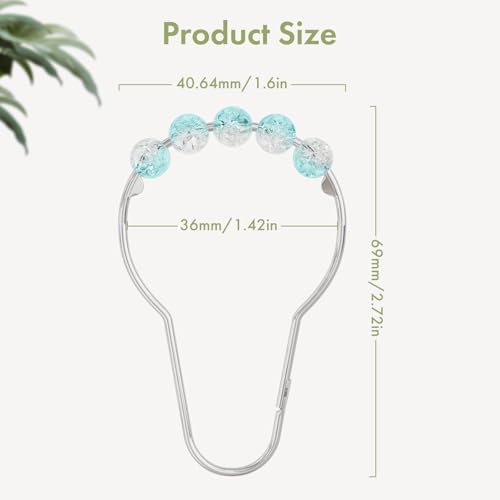Image of Amazer Shower Curtain Rings, Decorative Shower Curtain Hooks, Shower Curtain Hooks, Rustproof Stainless Steel Shower Hooks for Bathroom Shower Curtain-Set of 12, Ice Blu