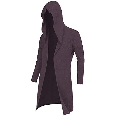 RAGEMALL Mens Long Cardigan Open Front Draped Lightweight Hooded Sweater with Pockets Burgundy_S Cover