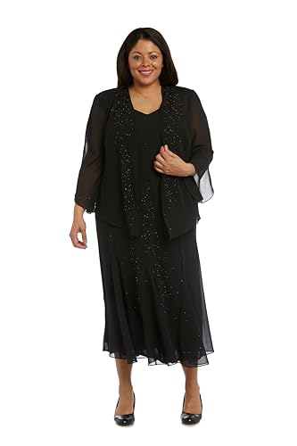 Image of R&M Richards Women's Beaded Pebble Georgette Evening Suit- Mother of The Bride, Cocktail Attire, Wedding Guest