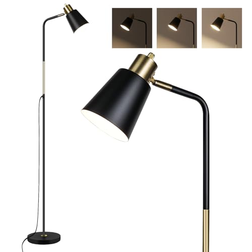 LALISU Floor Lamp, Industrial Floor Lamps for Living Rooms Rustic Farmhouse Reading Standing Floor Lamp Adjustable Metal Heads Indoor Task Lighting for Living Room Bedroom Office Home Décor (Black)
