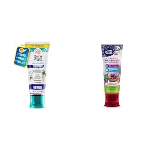 GuruNanda Travel Toothpaste with Hydroxyapatite Fluoride-Free SLS-Free TSA-Friendly CocoMint 1 oz & Kids Toothpaste for Toddlers with 10% Xylitol Fluoride-Free Berry Flavor 4.2 oz image 2