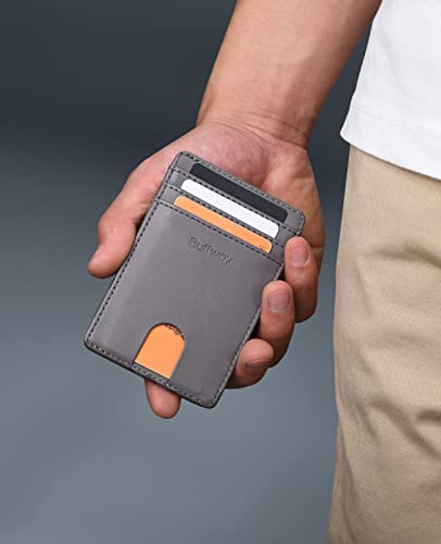 Image of Buffway Mens Slim Wallet, Minimalist Thin Front Pocket Leather Credit Card Holder with RFID Blocking for Work Travel | Minimalist