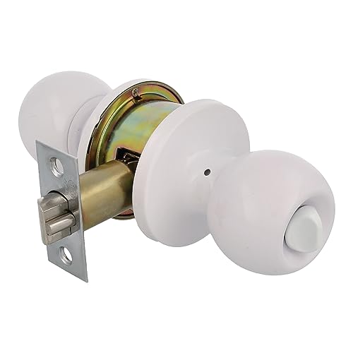 Amig - Pomo Puerta Entrada - Con Picaporte de Entrada 60/70 mm - Pomo de Bola en Ambos Lados - Con Cerradura y Condena - Sistema Antitarjeta - Para Puertas de Madera - Latón Blanco