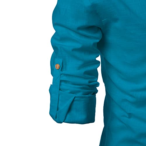 Image of Men's Full Sleeve Beige Color Cotton Blend Spread Slim Fit Shirt Style Kurta for Men and Boys