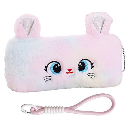 1 Estuche Para Lápices Pastel Y 1 Cordón Para Teléfono Móvil, Estuche Para Lápices Lindo Gatito, Bolsa De Almacenamiento De Felpa De Moda, Cordón Para Llaves Tejido Creativo.
