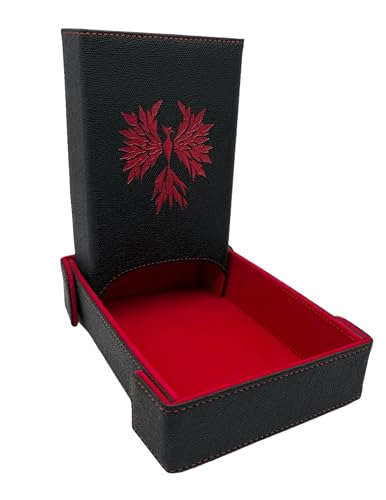 Norse Foundry Red Phoenix Dice Tray and Tower Bundle – Luxurious Velvet Safe Leather Finish – RPG Gaming Accessory for Tabletop Adventures – Controlled Rolls & Fiery Design