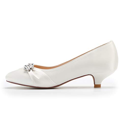 Image of ERIJUNOR Women Closed Toe Comfort Kitten Heels Rhinestones Satin Wedding Evening Dress Shoes