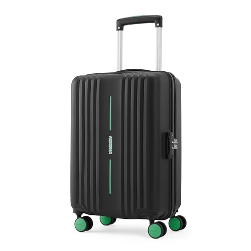 Image of American Tourister Cleva S | Cabin Trolley Bag (55 cm) | 360 8 Wheel Travel Luggage | 2 Compartments | Hard Luggage Polypropylene Suitcase | Mounted TSA Lock | 3 Years Warranty |Black & Aura Green