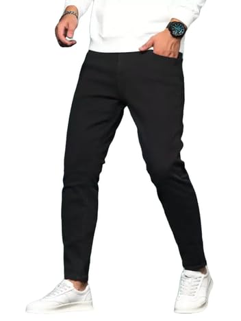 linaria Men Black Plain Jeans, Straight Fit-picture-32