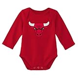 Outerstuff NBA Newborn & Infants 0-24 Months Official Primary Logo Long Sleeve Bodysuit Creeper Romper (Chicago Bulls - Red, 0/3 Months)