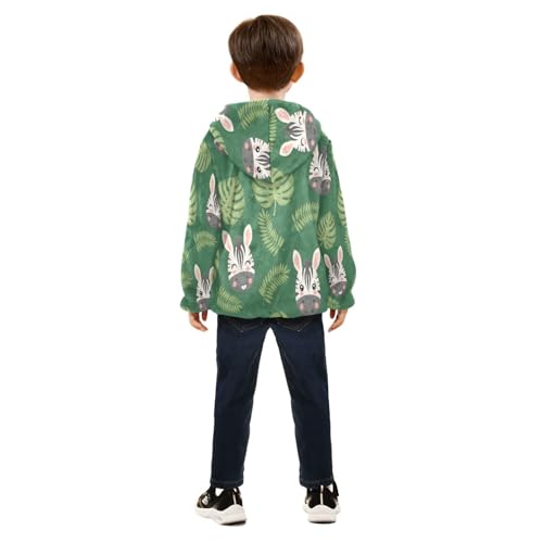 Zebra Faces and Green Leaves Toddler Fleece Jacket Girl Boys Hooded Fleece Jacket Coat Warm Outwear Zip-up 3-10T4