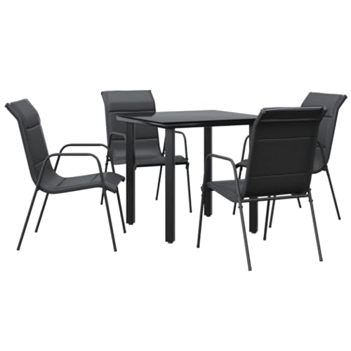 Festnight Festnjght Mesa y 4 sillas de Aluminio y Textileno, Juego de Comedor de Jardín, Conjunto Muebles Jardín Exterior de Acero, Mesa y Sillas Terraza Textiline, Negro,Mesa: 80 x 80 x 74 cm