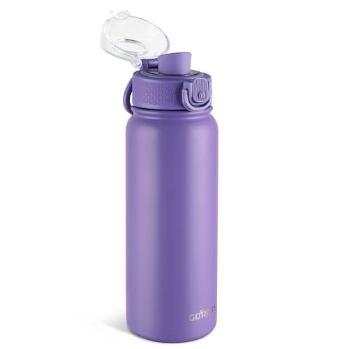 Image of GOPPUS Insulated Water Bottle 20oz Stainless Steel BPA-Free Sports Bottle Ideal for School and Travel Silicone Spout Lid Prevents Leaks, Sweat, and Dust (purple)