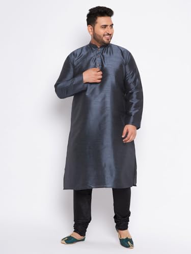 Image of Vastramay Plus Men's White Silk Blend Kurta Pyjama Set VPLUSMKWH001nPBL 44 | Independence Day