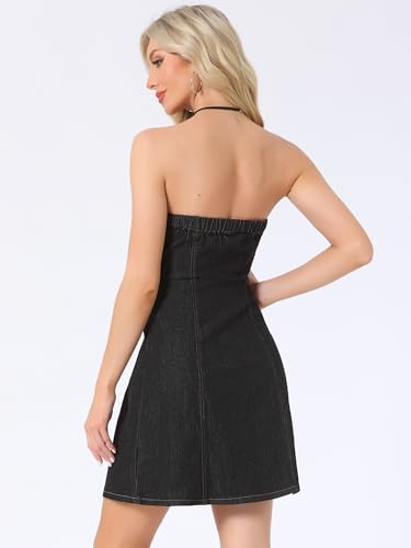 Image of Allegra K Women's Cowgirl Dress Strapless Jean Concert Outfits Western Sleeveless Denim Dresses