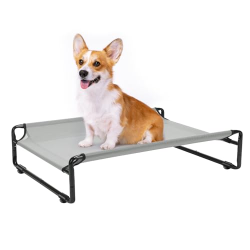 ECEGOPKOKV 大型犬用高床ペットベッド 耐荷重68kg 通気性メッシュ 滑り止めクリップオンデザイン 屋内屋外兼用 複数サイズ展開(グレー,90 L x 66.5 W x 23.5 Th cm)