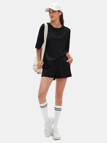 Image of EXLURA Womens Short Sets 2 Piece Outfits Summer 100% Cotton Matching Set