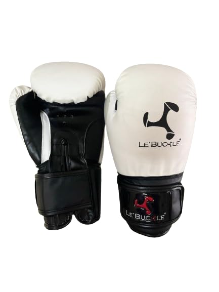 Le Buckle PU Leather Contest Boxing Gloves for Men & Women for Boxing, Muay Thai, PunchingBag, Sparring(White & Black) (12 oz)-picture-16