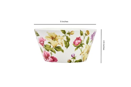 Image of GOLDEN QUEEN'S Handcrafted Bowls for Serving Snacks, Meals, Salads, and Noodles | Set of 2 | Microwave Safe | 5 Inch Wide - Floral Harmony