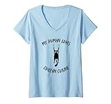 Damen My Human Loves Chilenische Küche – Katzeneltern Hobby-Liebhaber T-Shirt mit V-Ausschnitt