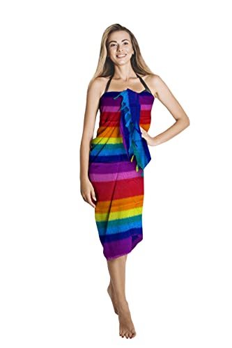 CHAINUPON Womens Beach Pareos Sarong Sheer Long Swimsuit Cover Ups Bikini Wrap Skirt (Rainbow)