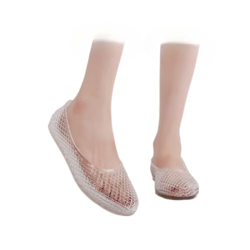 Jelly Mesh Ballet Flats for Women Clear Jelly Sandals Hollow Water Slides Slip on House Slippers Lightweight Breathable No Slip Sole Wide Dressy Ballerina Shoes Summer Beach Party Cruise Vacation